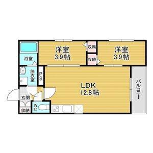 TIO瓢箪山(2LDK/3階)の間取り写真