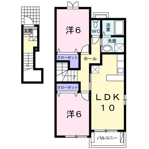 エミエール宇佐C棟(2LDK/2階)の間取り写真