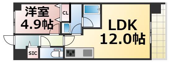 プラウディア今里(1LDK/6階)の間取り写真
