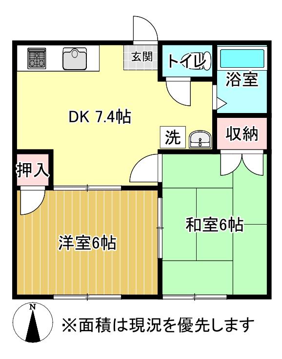 コーポ大和リバーサイド(2DK/2階)の間取り写真