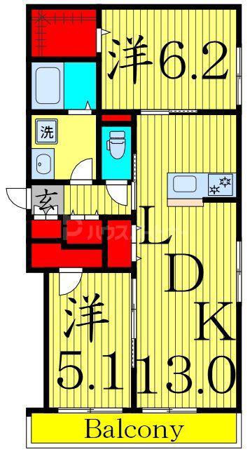 足立区中央本町3丁目(2LDK/1階)の間取り写真