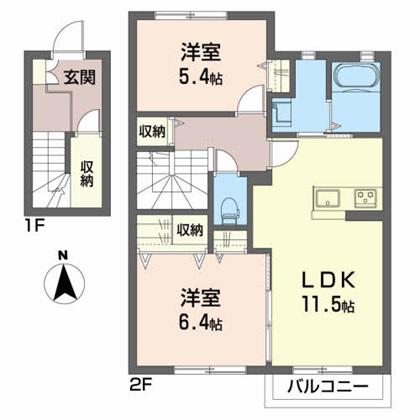 シャーメゾン寿町(2LDK/2階)の間取り写真