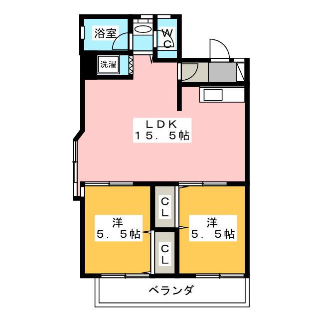 ハイクラスO・N・DA(2LDK/2階)の間取り写真