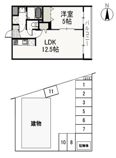 サウスコート西市(1LDK/1階)の間取り写真