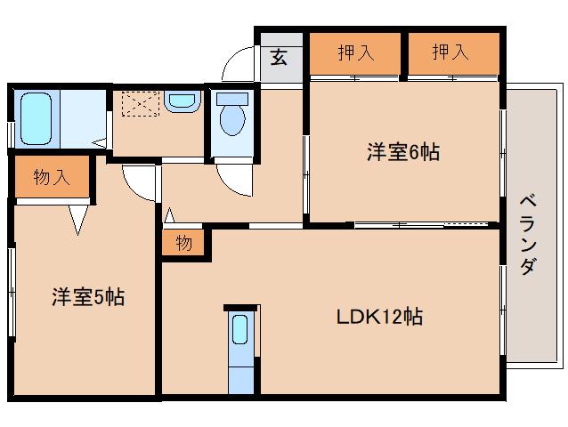 サンハイツ旭 A(2LDK/1階)の間取り写真