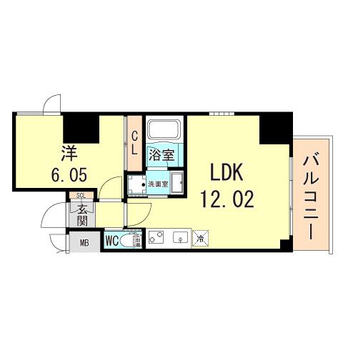 プレジオ武庫川ASIAN(1LDK/9階)の間取り写真