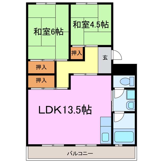 コーポ松ヶ根(2LDK/2階)の間取り写真