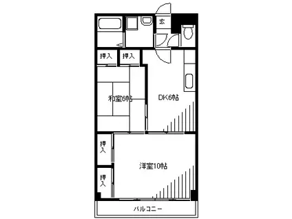 コーポ平塚(2DK/1階)の間取り写真