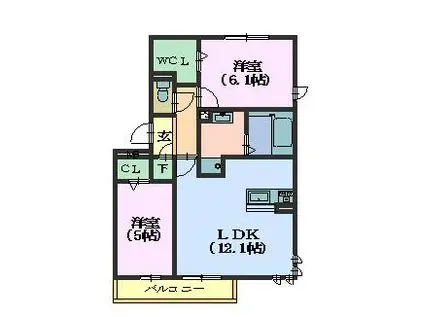 ラルジュ高峯(2LDK/1階)の間取り写真