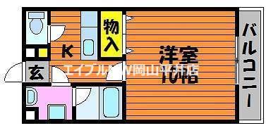 オーランド岩田(1K/2階)の間取り写真