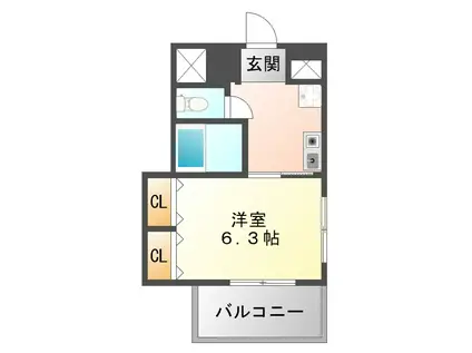 ボヌワール武庫之荘(1K/4階)の間取り写真