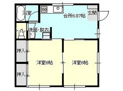 シャインコーポ(2DK/1階)の間取り写真