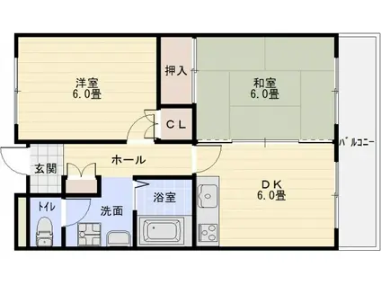 オーク国分(2DK/2階)の間取り写真