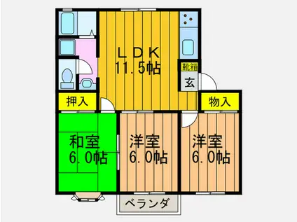 サンコート男山A棟(3LDK/2階)の間取り写真