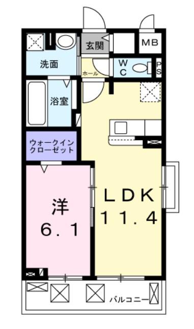 ベルソレイユ(1LDK/2階)の間取り写真