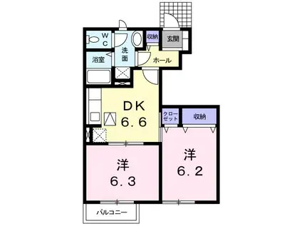ラ・フォーレ三木B(2DK/1階)の間取り写真