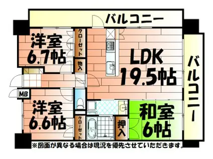 シャトレ大手町S棟(3LDK/9階)の間取り写真