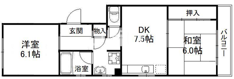 ボヌール(2DK/1階)の間取り写真
