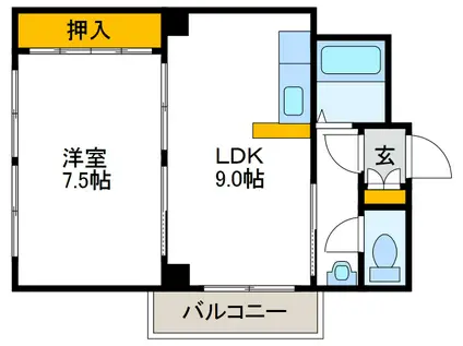 ハイコート泉尾(1LDK/4階)の間取り写真