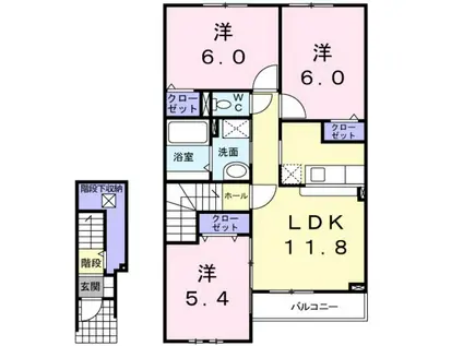 ピーチリーフ(3LDK/2階)の間取り写真