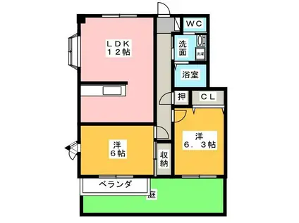 ハイステージ志都呂館II(2LDK/1階)の間取り写真