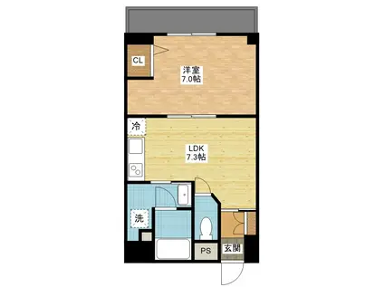 リバレインヒルズ城見(1DK/3階)の間取り写真