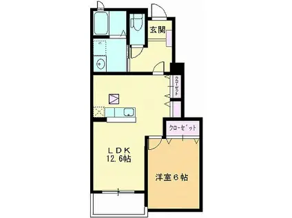 クレールふしの(1LDK/1階)の間取り写真