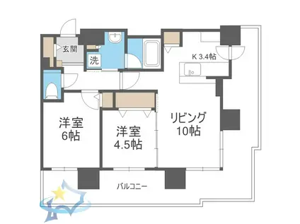 ブランズタワーアイム札幌大通公園(2LDK/3階)の間取り写真
