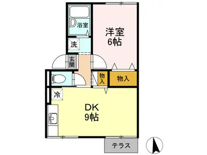 カントリーハウス(1DK/1階)の間取り写真