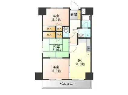 オーベルジュ戸田(3DK/6階)の間取り写真