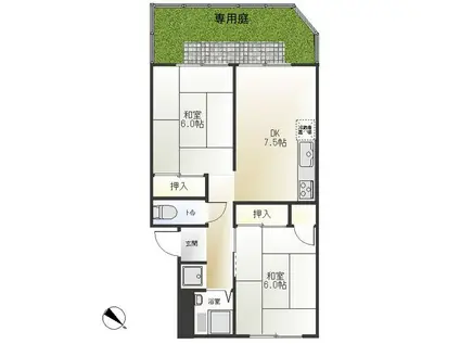 プレジール甲西B棟(2DK/1階)の間取り写真