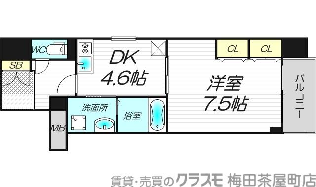 WILL DO 天満橋(1DK/8階)の間取り写真