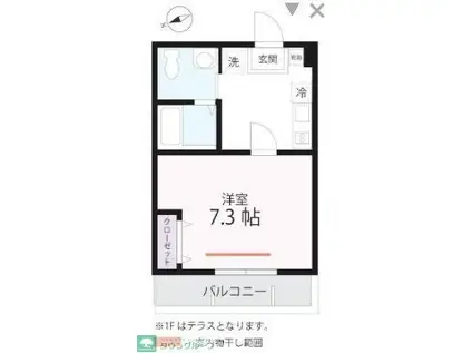 ハーミットクラブハウス衣笠IIA棟(1K/1階)の間取り写真