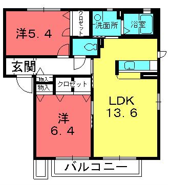 エスタシオンB棟(2LDK/1階)の間取り写真