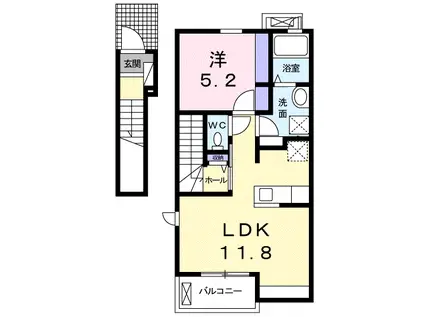 プラシード カーサI(1LDK/2階)の間取り写真