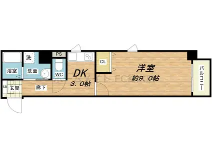 シャトーアスティナ高麗橋(1DK/3階)の間取り写真