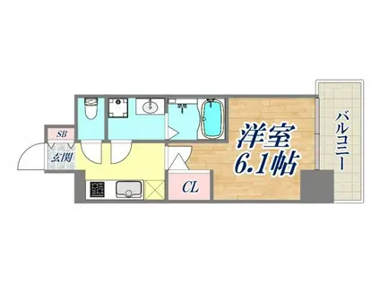 エスリード神戸兵庫駅マリーナスクエア(1K/11階)の間取り写真