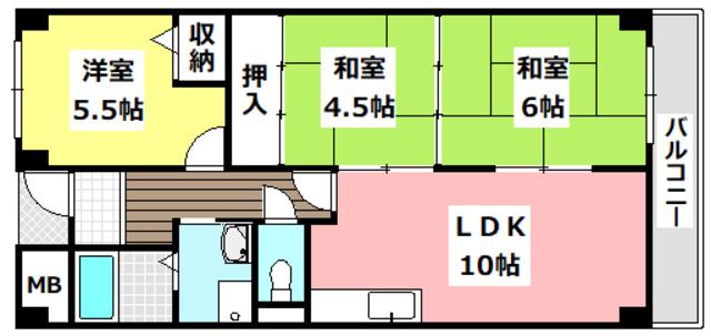 大谷グレイスハイツ2(3LDK/2階)の間取り写真