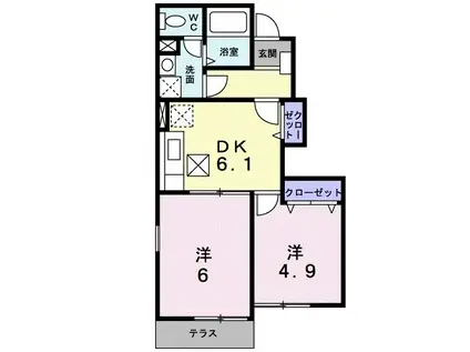 プラシードB(2DK/1階)の間取り写真