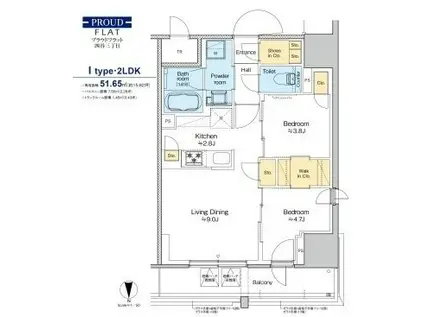 プラウドフラット四谷三丁目(2LDK/13階)の間取り写真