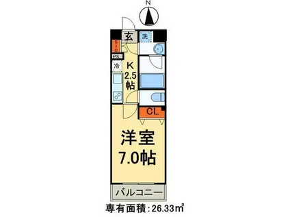 パークフィルヴェール(1K/13階)の間取り写真