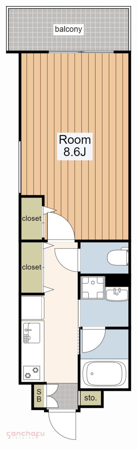 GRANDUO三軒茶屋IV(1K/3階)の間取り写真