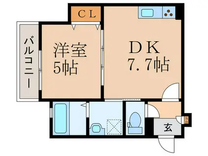 クリエオーレ玉串元町(1DK/1階)の間取り写真