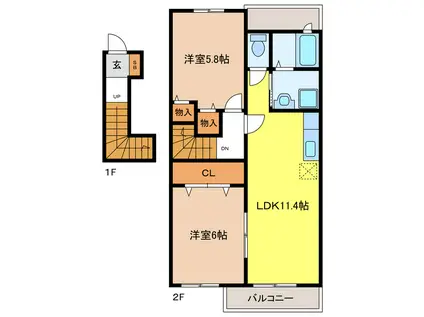 ブライトネス エスティ A棟(2LDK/2階)の間取り写真