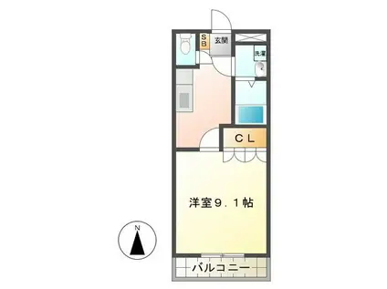 スズカヒルズA棟(1K/2階)の間取り写真