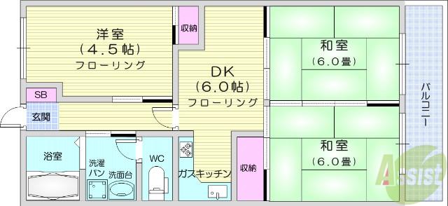 第三木皿ハイツ(3DK/3階)の間取り写真
