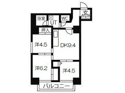 三宮パークハイム(3DK/2階)の間取り写真