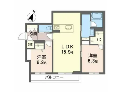 U SHAMAISON(2LDK/2階)の間取り写真