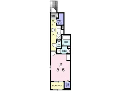 グランライトII(1K/1階)の間取り写真