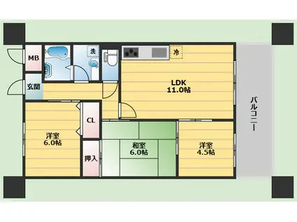 アミティエ西緑丘(3LDK/3階)の間取り写真